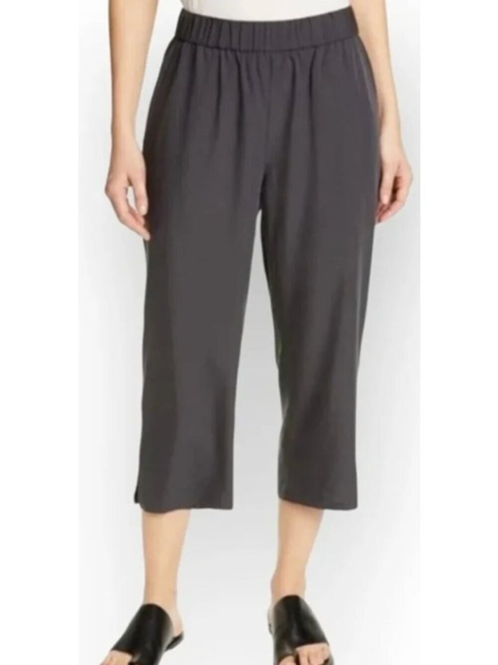 Eileen Fisher Graphite Gray Sandwashed Tencel Slouchy Cropped Pants-sz Small